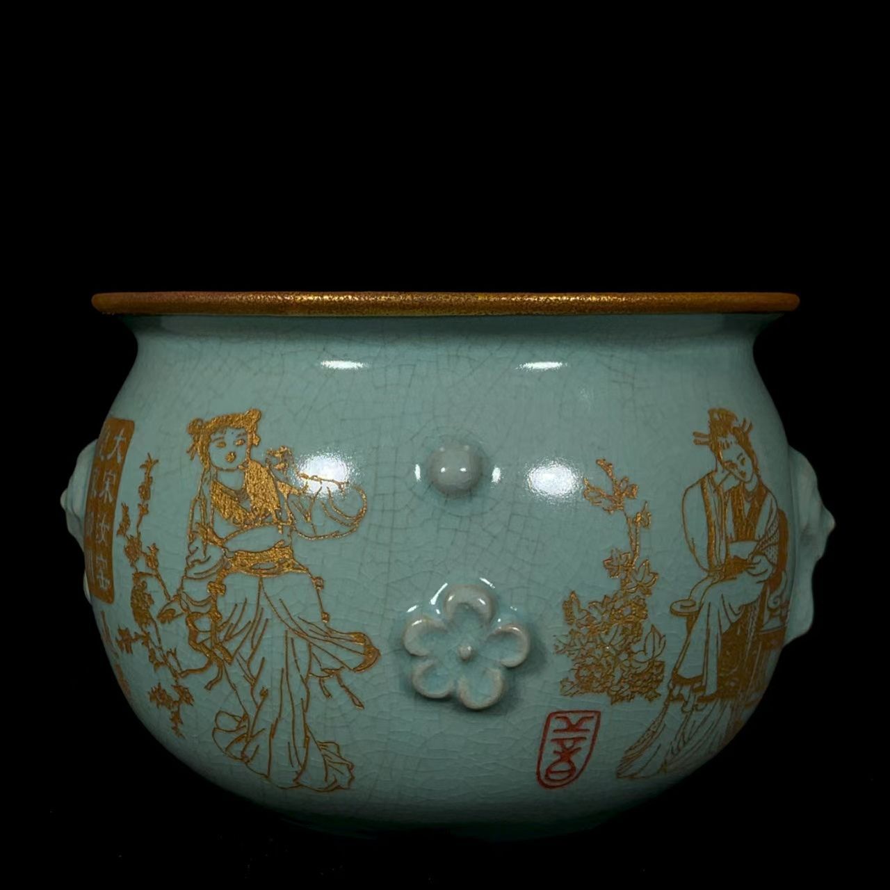 中国古美術・旧蔵の陶磁器:五連管瓶・13x23cm・茶道具・案頭・置物