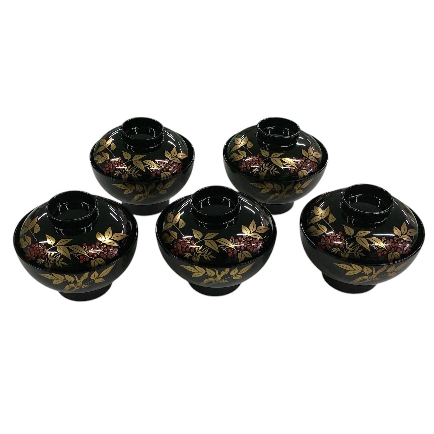 金蒔絵 風景図 木製漆器 輪島 汁椀蓋碗5客セット 吸物碗 天然木製漆塗