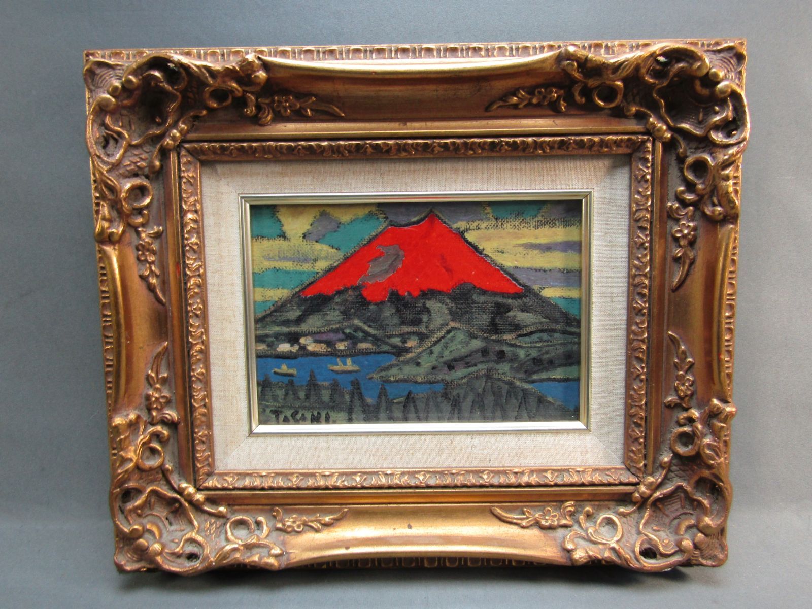 田崎広助 「朱富士」 磁彩画 田崎美術館鑑定 有田焼 坂本繁二郎の作品