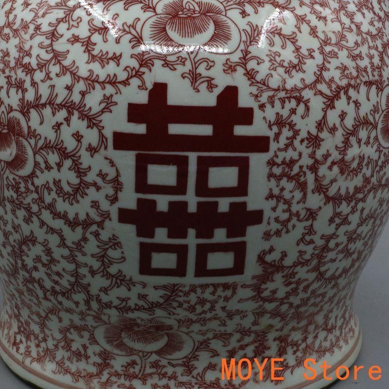 中国美術 四喜紅将軍缶 景徳鎮 陶磁器 装飾品 現代工芸品 美術品 置物