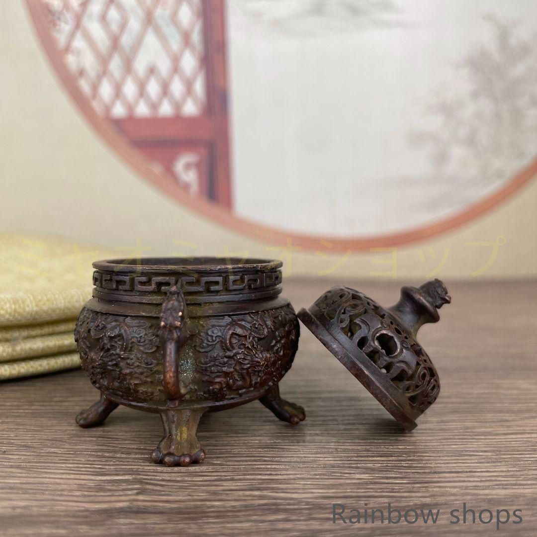 銅器 浮彫二仙香薫炉 手提げ暖手炉 香炉 香道具 装飾品 工芸品 置物