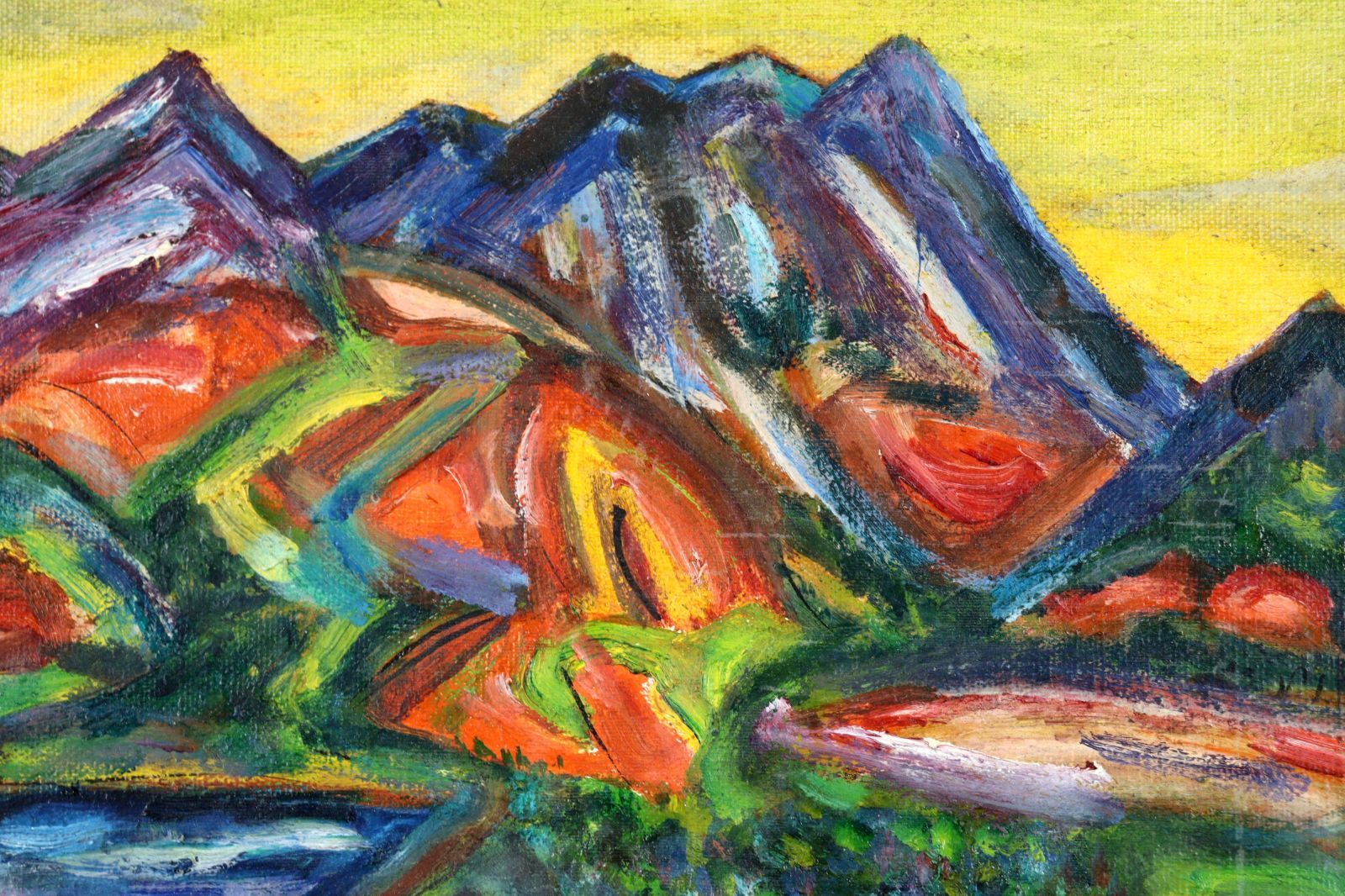 梅原龍三郎油彩肉筆『みどり湖』サイン裏サイン(印譜)F6号額無z29