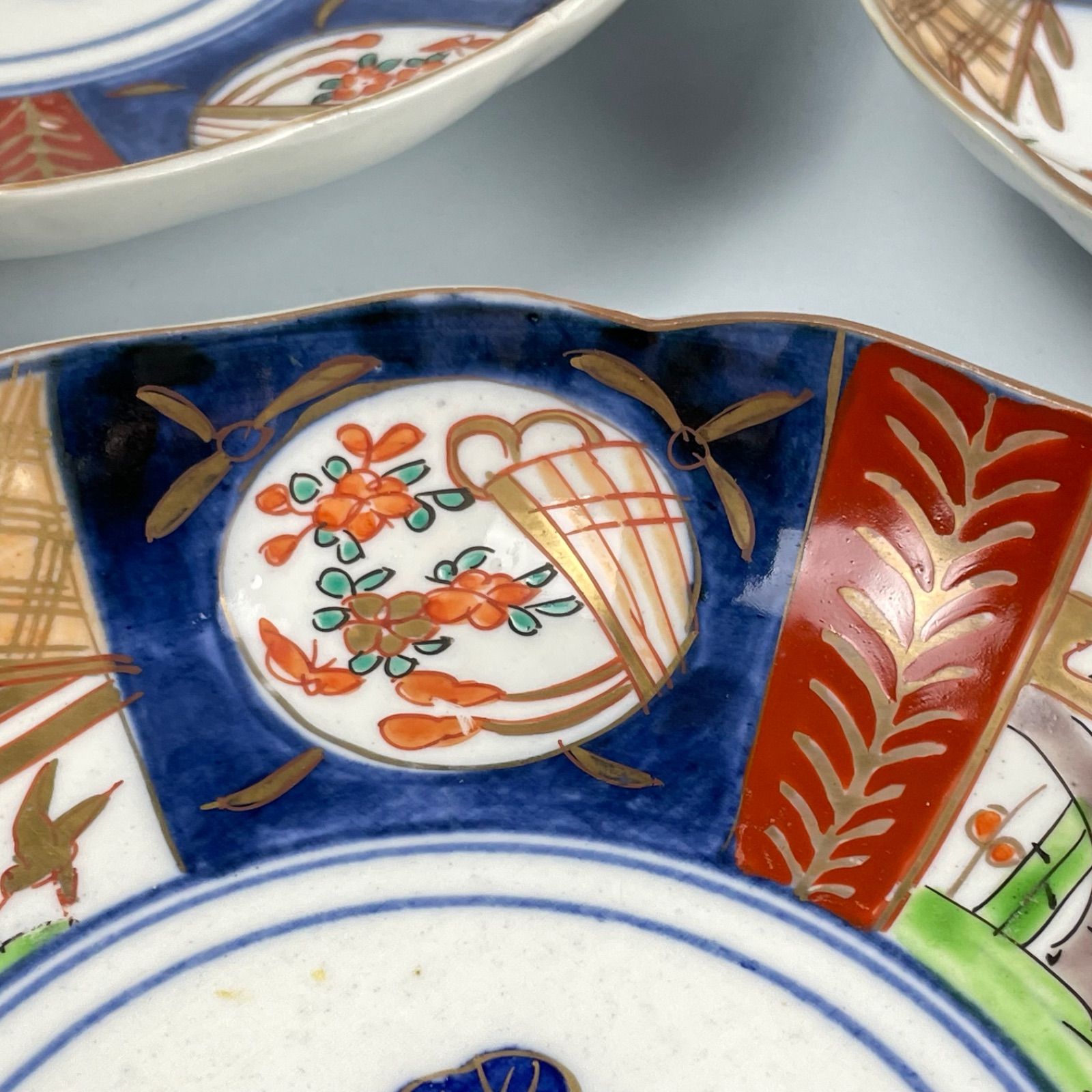 金彩豪華！古伊万里長皿(全5客)」 色絵皿(21×cm)2客セット 骨董アンテ