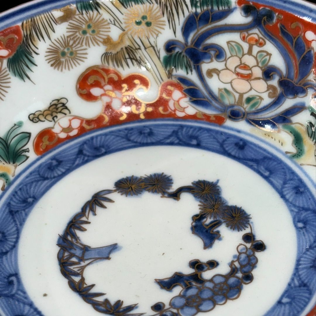 某有名骨董市買入 共箱 大正時代 富貴長春 色絵金彩 古伊万里 色絵