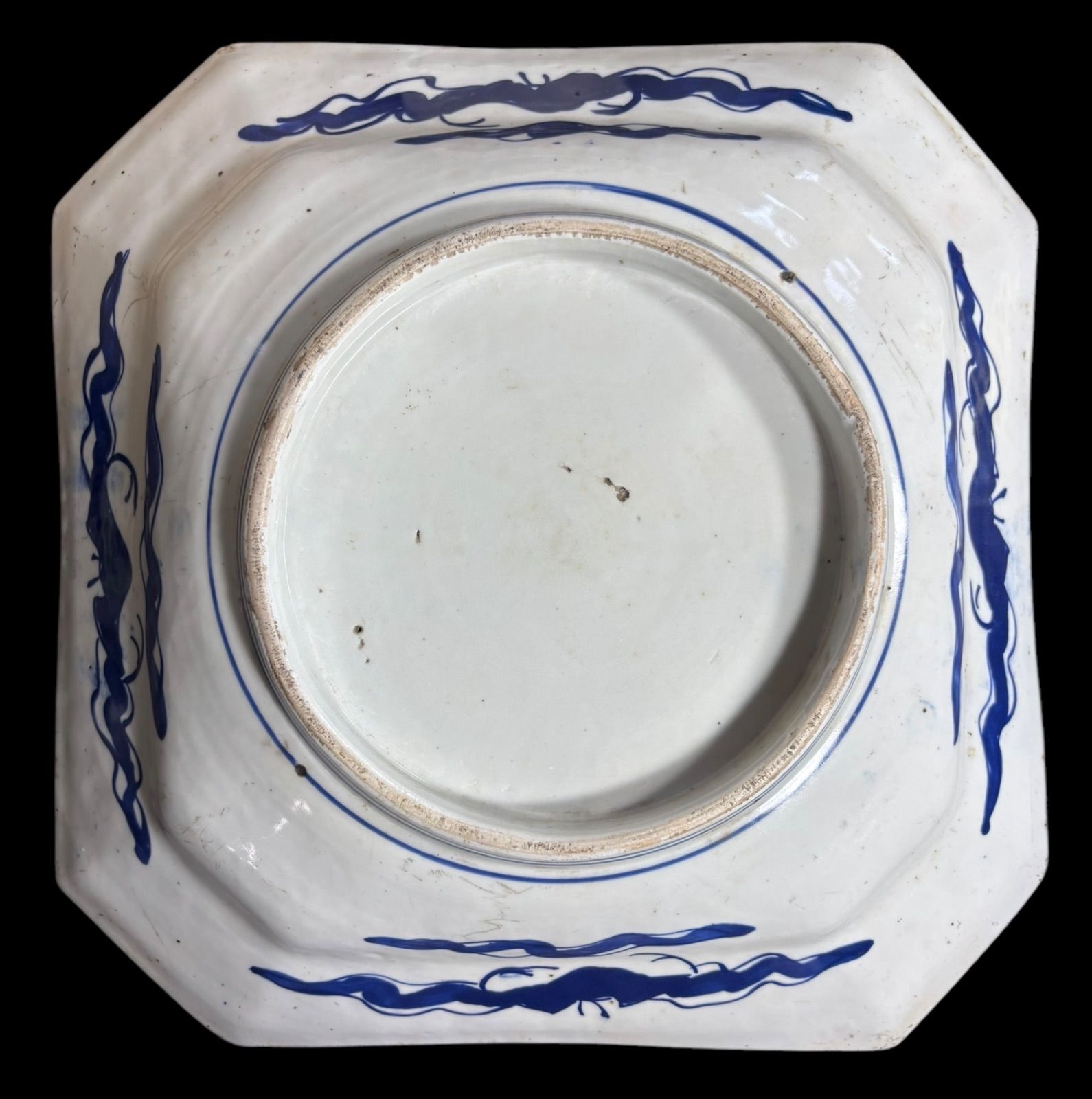 古伊万里 八角絵皿 [山水風景図] 染付 年代物 大皿 角皿 平皿 取り皿