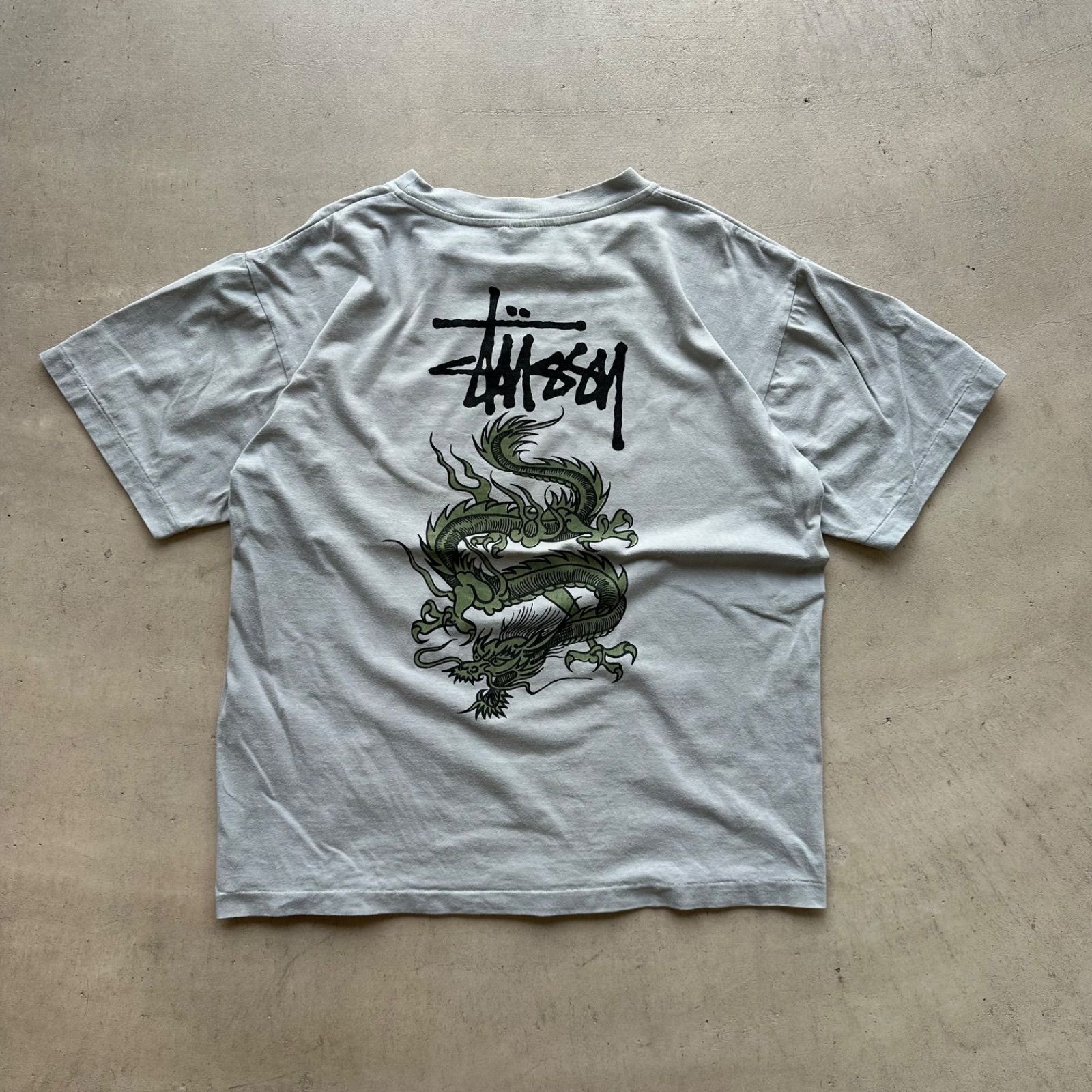80s-90s stussy 白タグドラゴンプリント レア good design 面 シングル