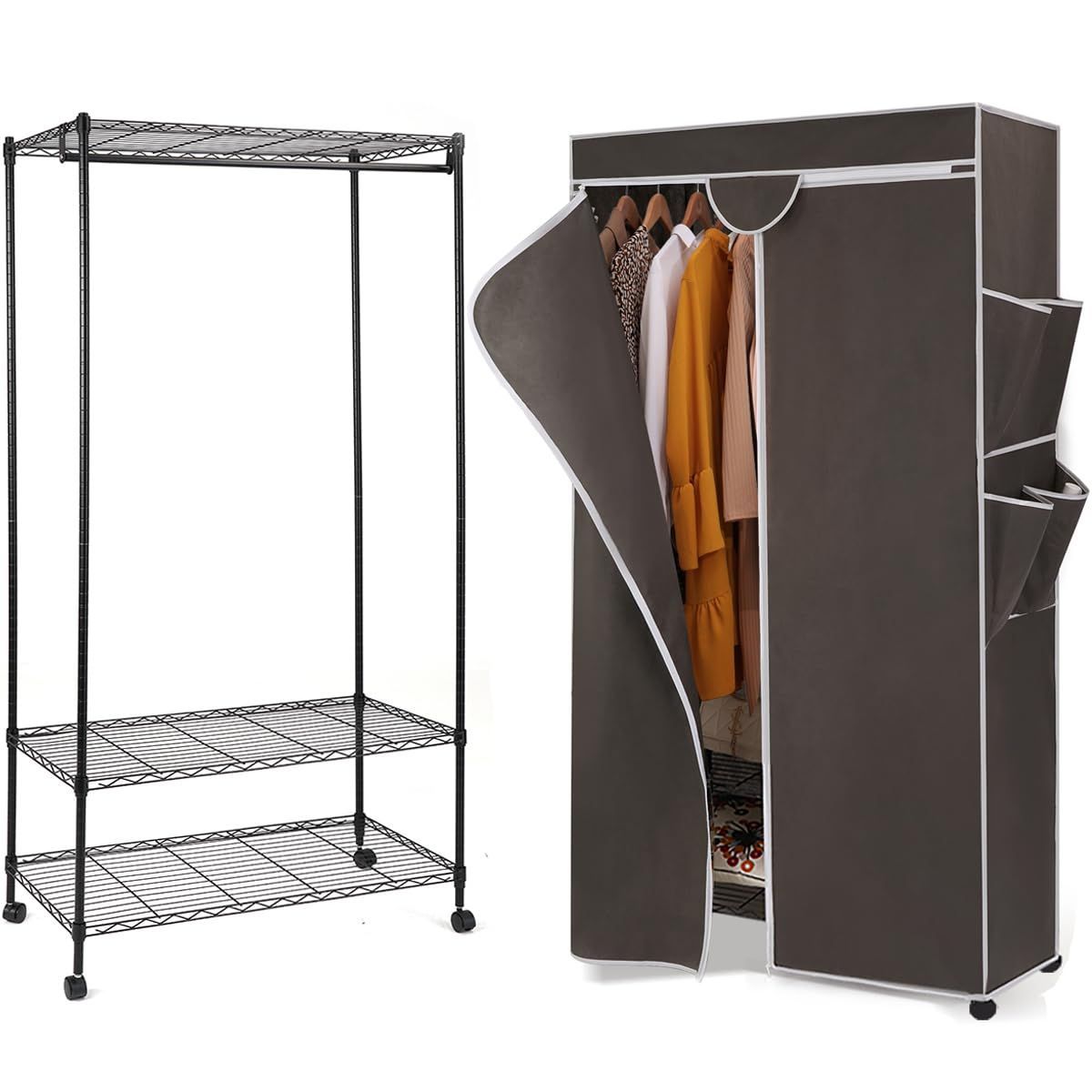 大容量メタルハンガーラック 伸縮幅 148-188cm 組立簡単 ストア 頑丈