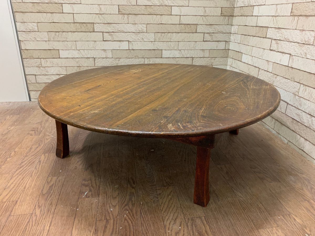 アンティーク】木製 折り畳み式円卓 ちゃぶ台 座卓 センターテーブル