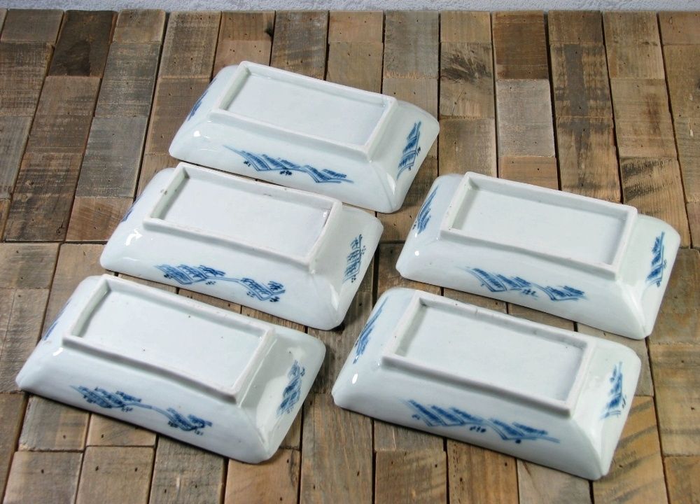 注文 古伊万里 染付 山水楼閣文長皿5枚 幅：17cm 江戸後期/24e047 古