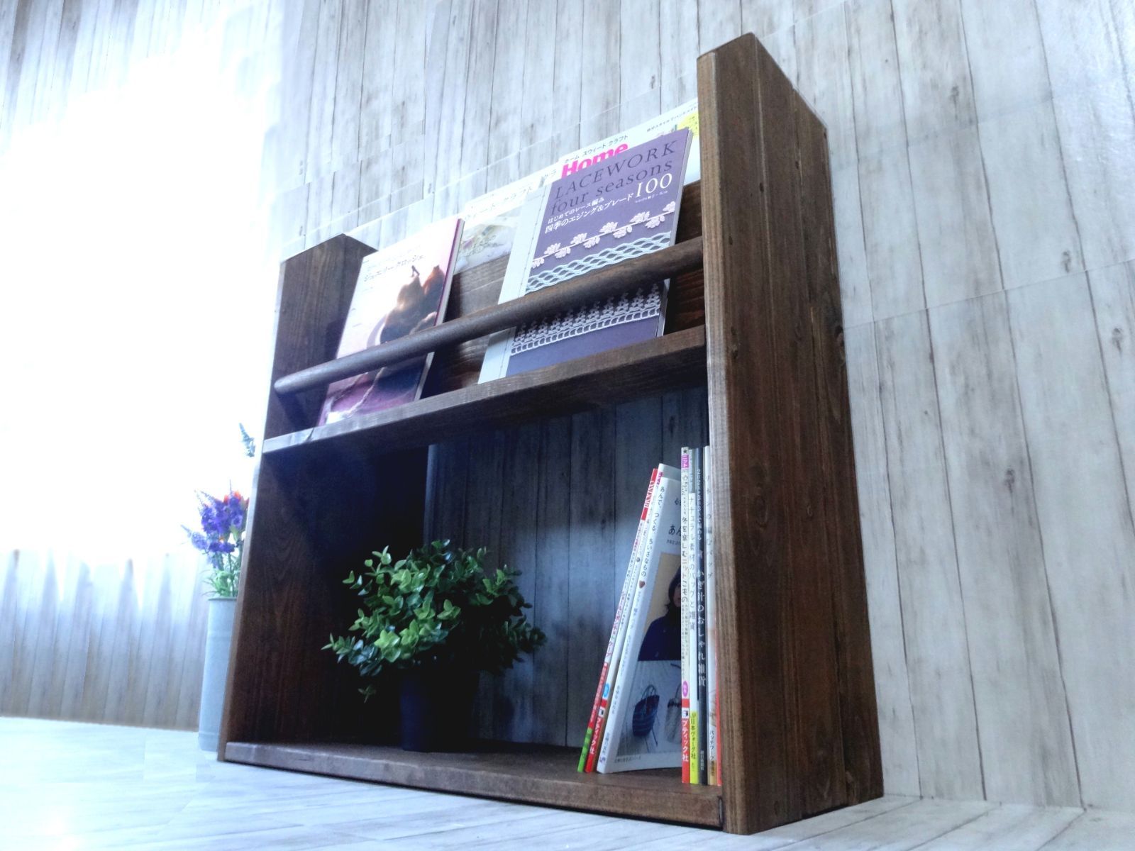 オファー ハンドメイド 雑誌＆絵本ラック (ダークチーク色)