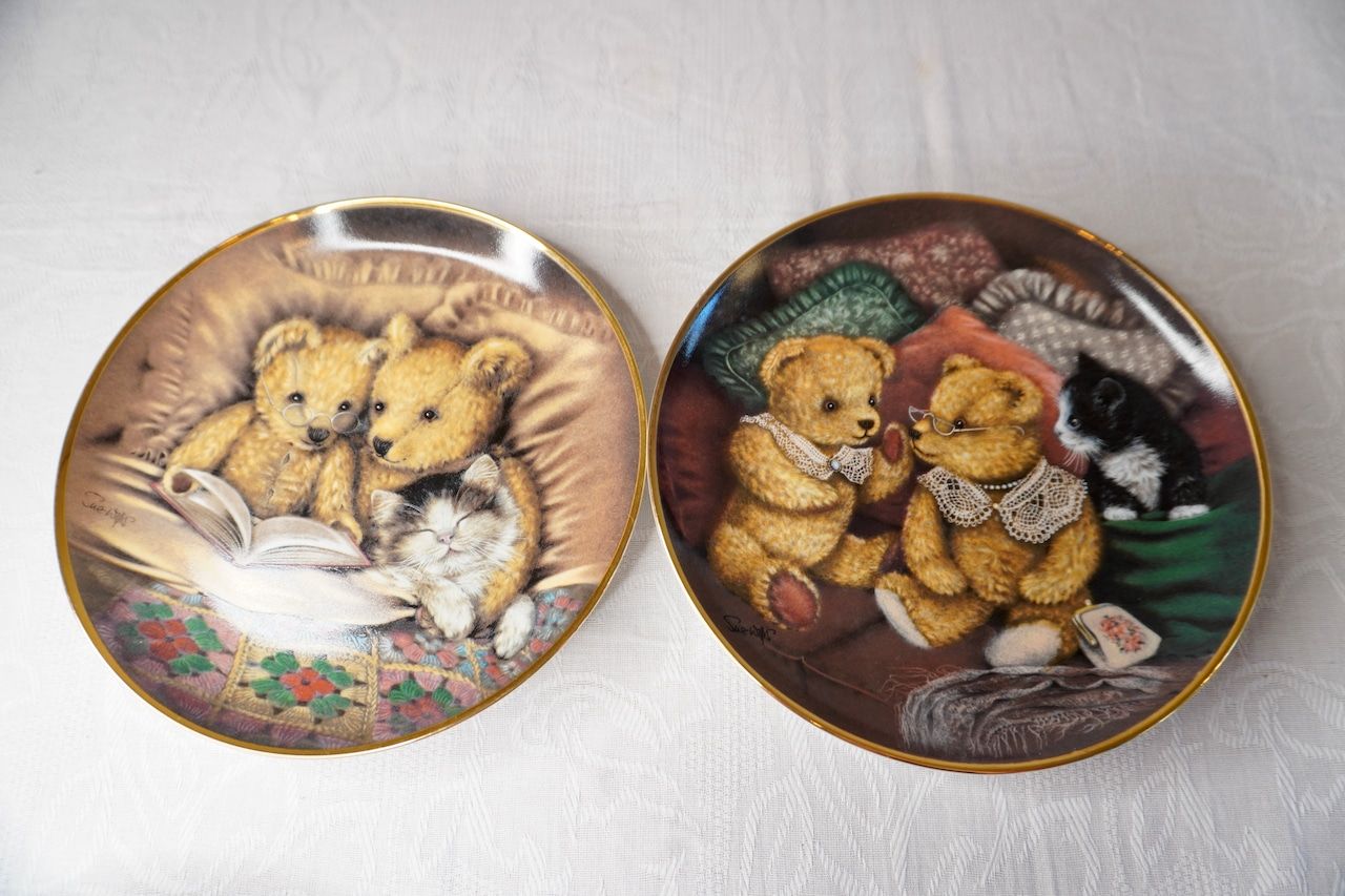 Franklin Mint 販売 テディベア 猫 絵皿 2枚セット コレクション