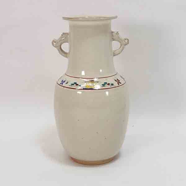 赤膚焼 大塩昭山 ◇【花器】赤膚焼/大塩昭山作 最高 奈良絵 耳付花器