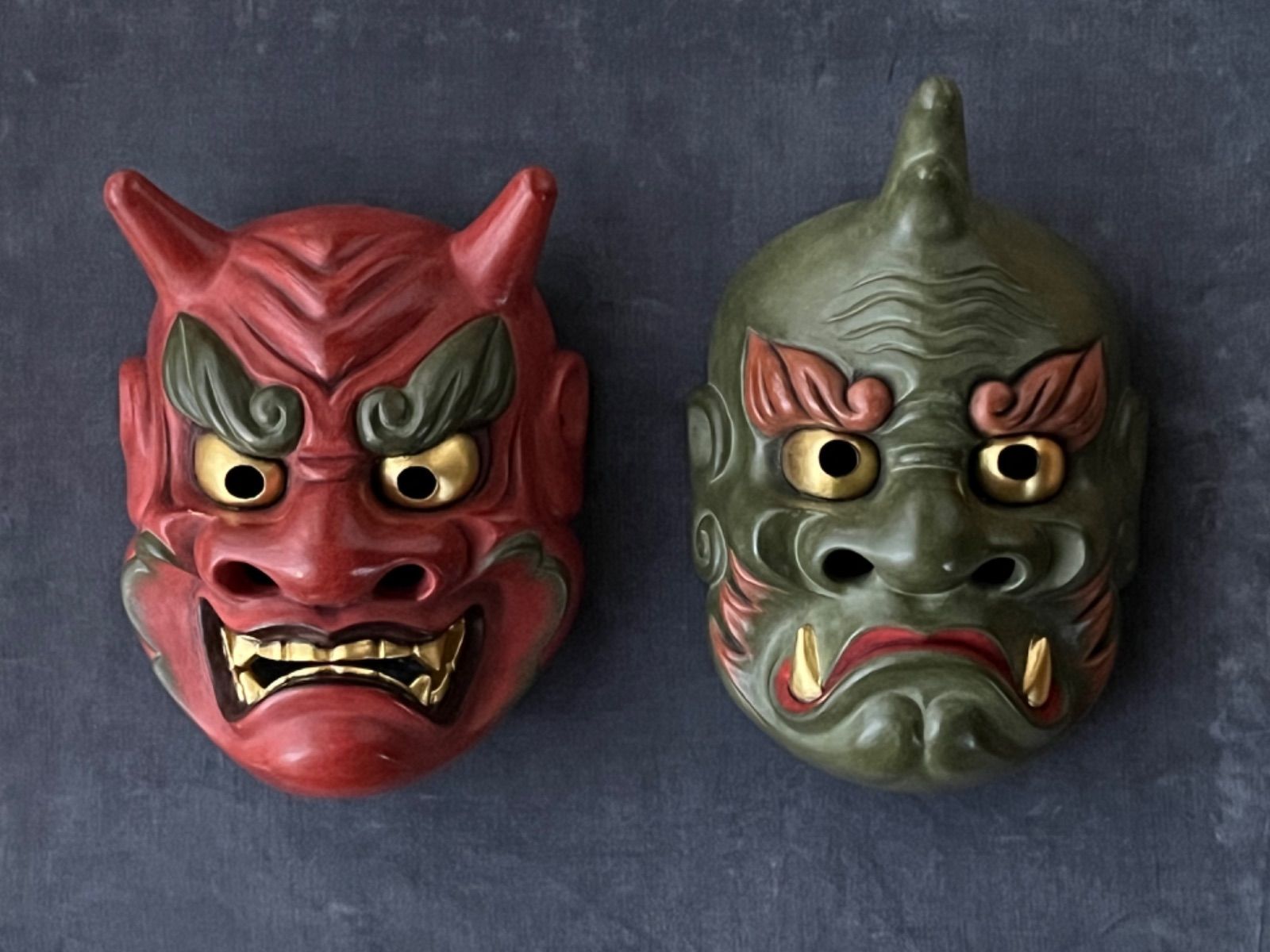 お面 木彫り 神楽面 赤鬼 青鬼 - メルカリ