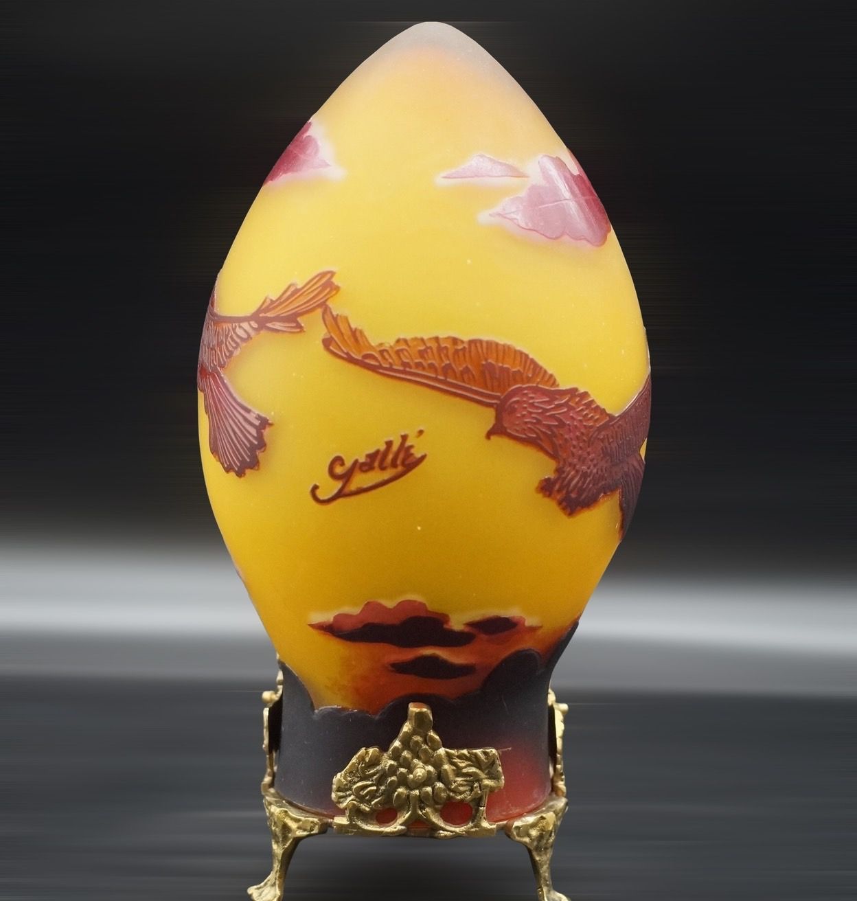 証明書】 エミールガレ 茶器 ボンボニエール カメオ彫り 被せガラス