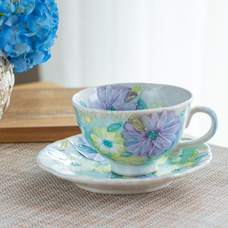 ゆずりは工房 コーヒーカップ&ソーサー (彩ばら花紋) 美しい花模様