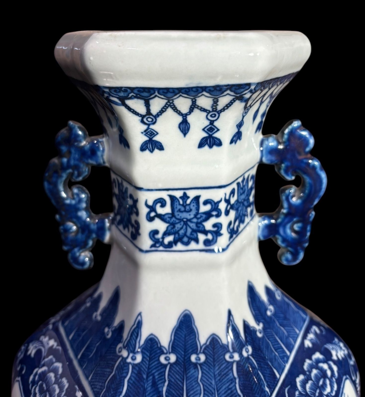 中国美術 5彩六角形壺 高さ35㎝ 中国美術 5彩六