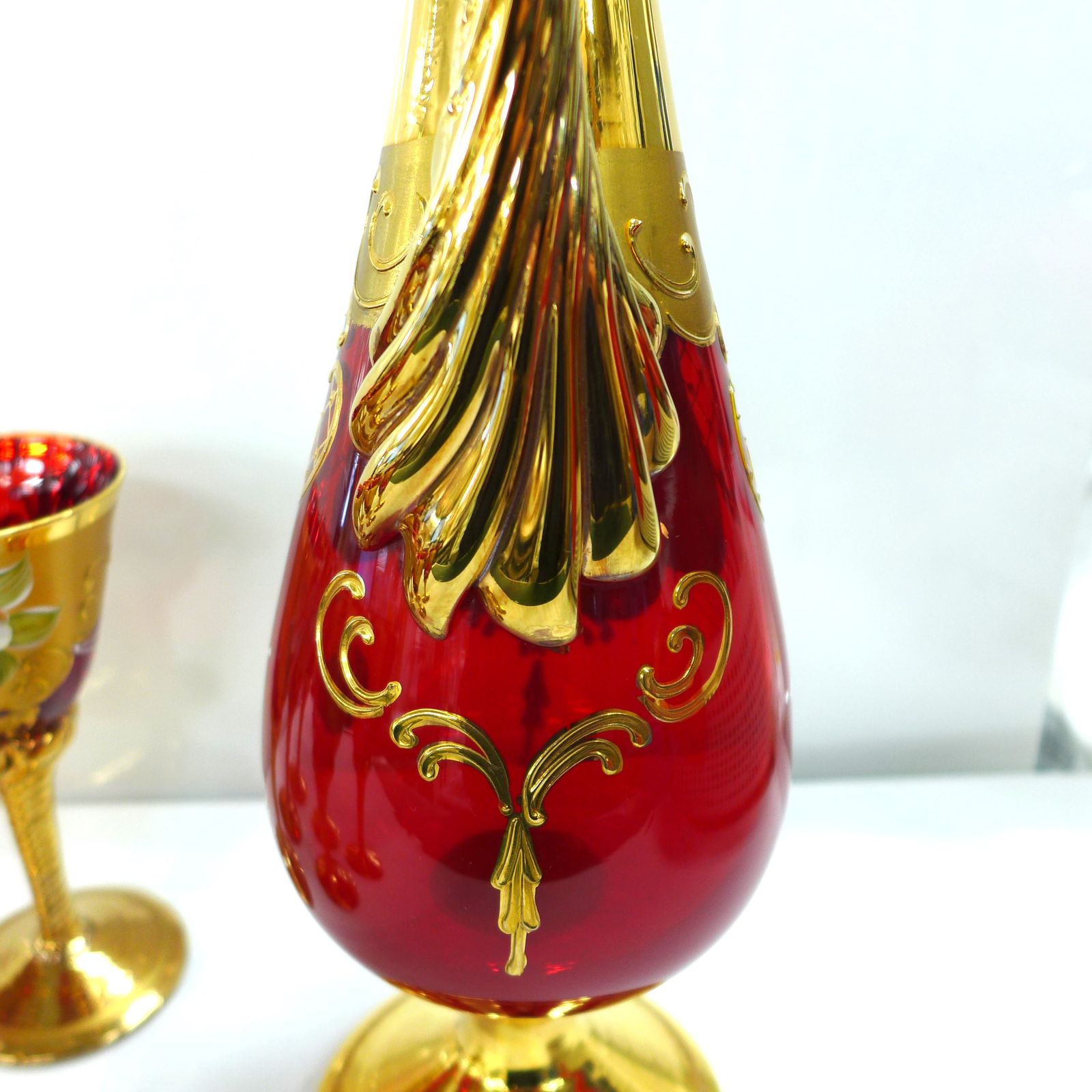 Murano Glass 赤金 デキャンタとグラスセット Murano Glass 赤金