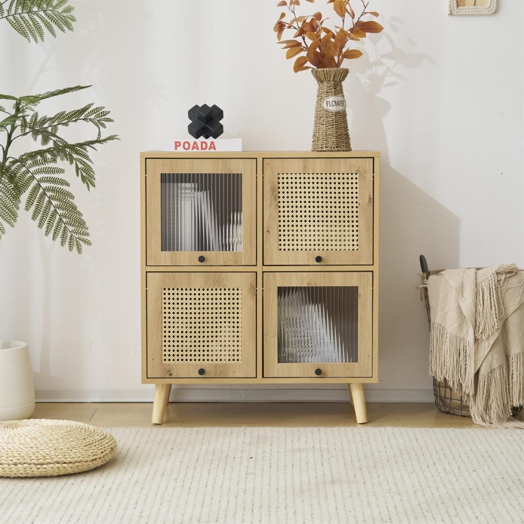 キャビネット チェスト ストア ガラス扉 ラタン調 ラタン風 収納棚