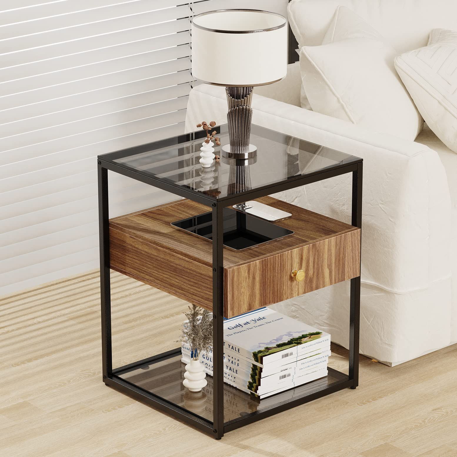 フランスアンティーク木製ベッドサイドキャビネット/ナイトテーブル机