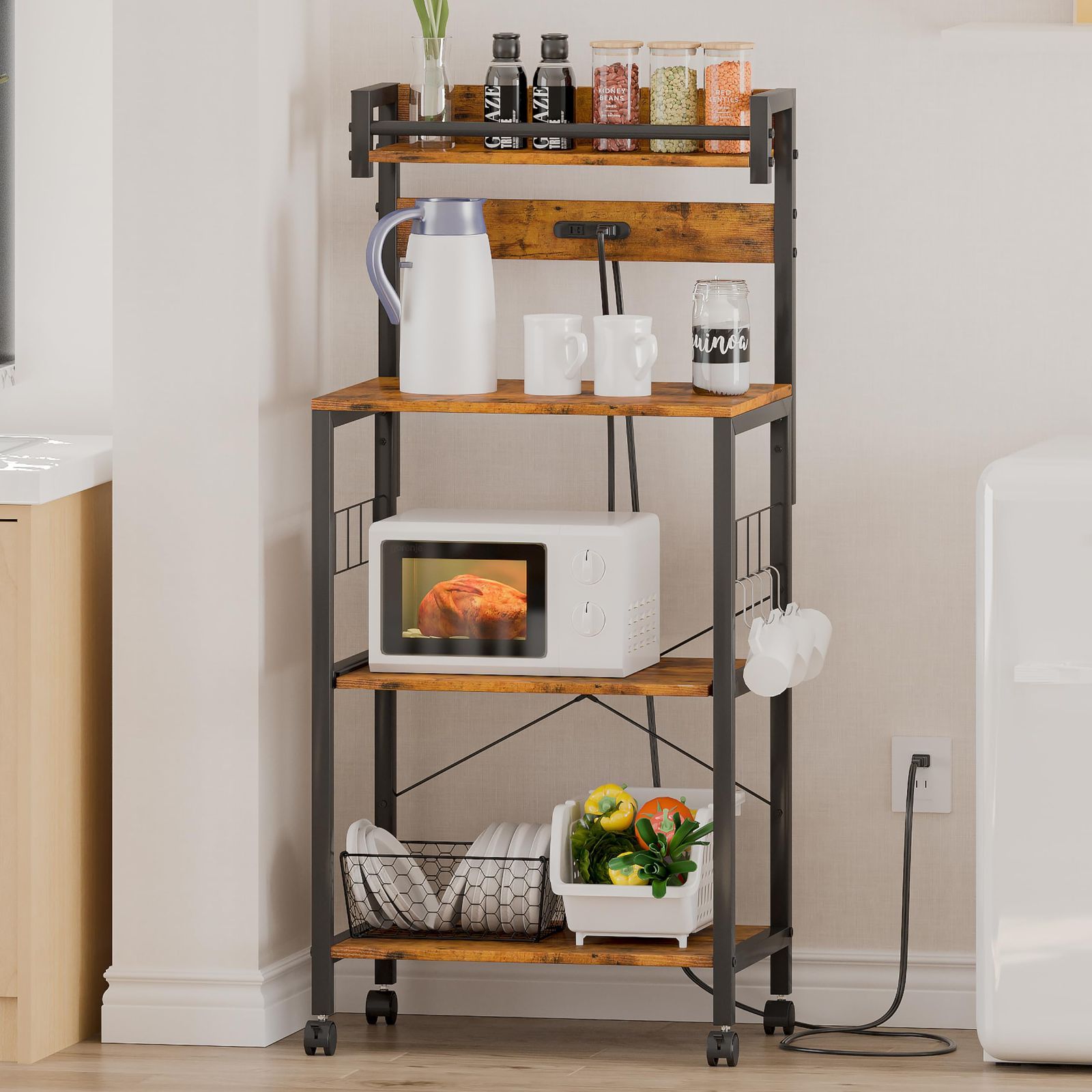 Emi様】折り畳み可バンブーシェルフ4段 幅60cm 折り畳み スチール