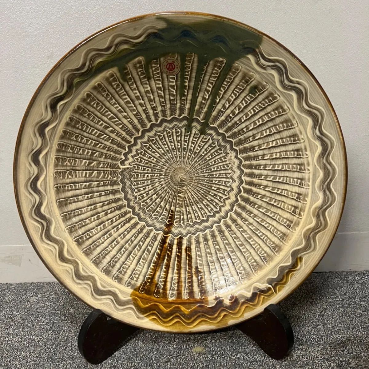 小鹿田焼（おんたやき）飛鉋大皿【民藝ヴィンテージ】金継ぎ 飛鉋尺三