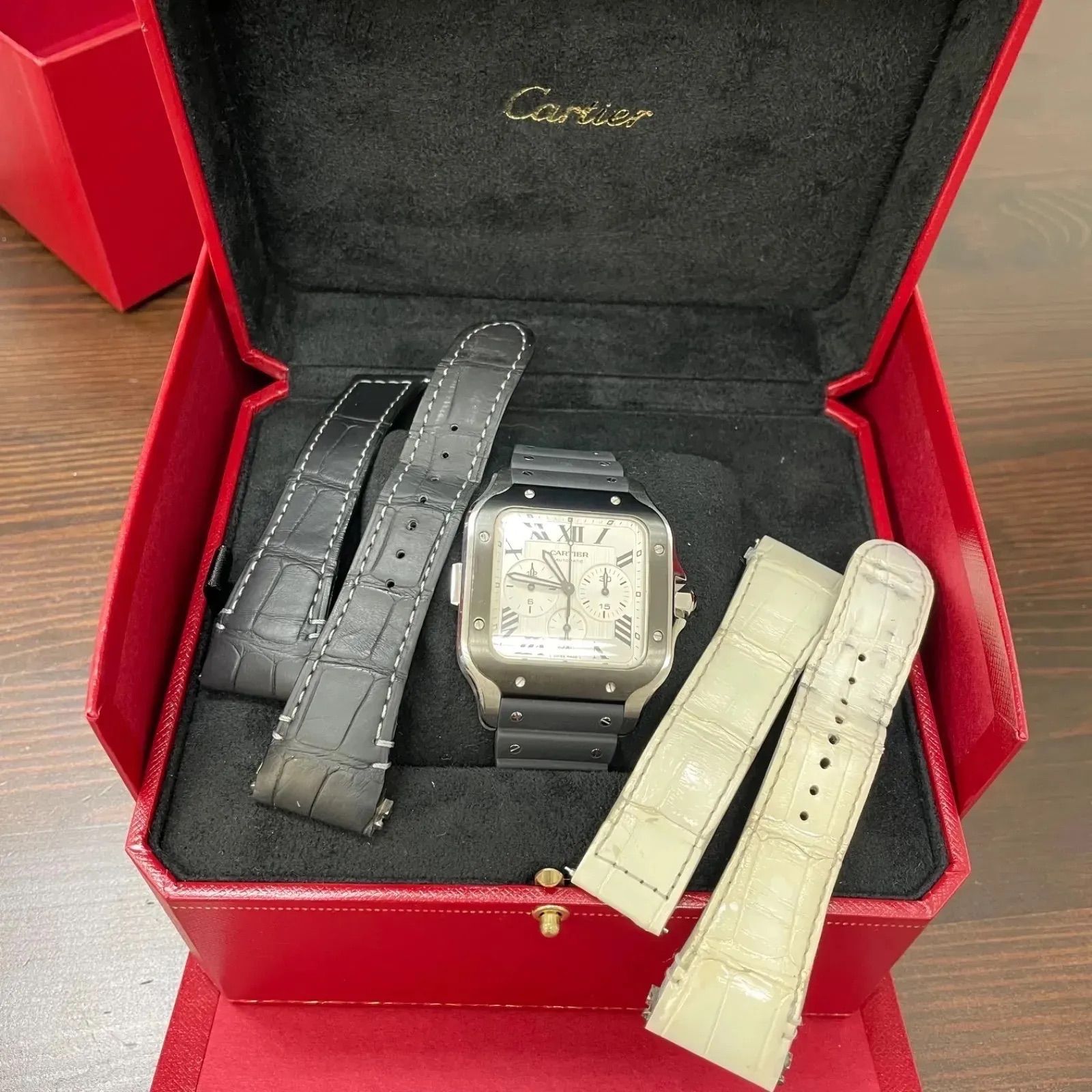 新品 カルティエ レザーベルト サントス 白 小売業者 クロコダイル