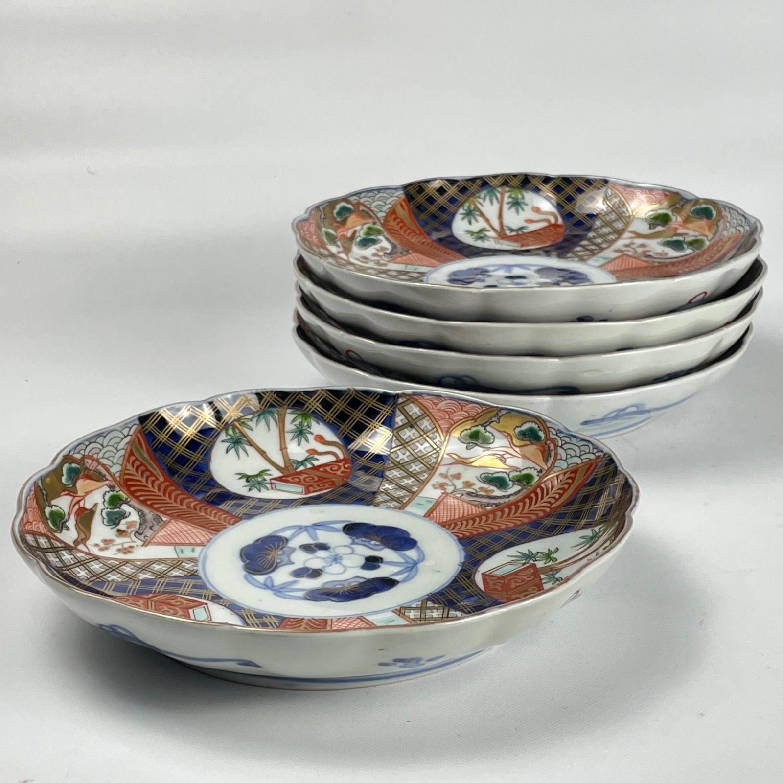 587 錦手 松竹梅 鶴 2024 古伊万里 伊万里焼 骨董 アンティーク 7寸皿