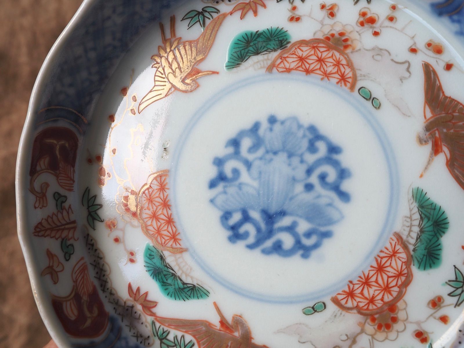 古伊万里 色絵 金彩 6点組物 5人前 七寸皿 小皿 茶碗 猪口