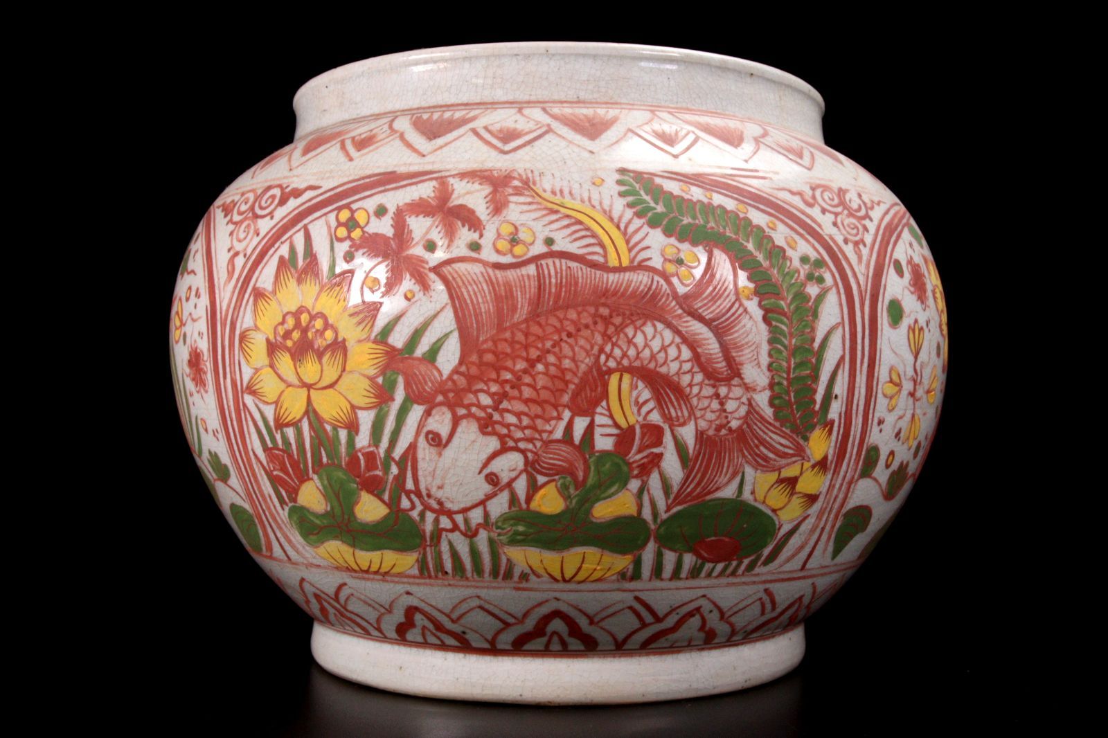 中国 五彩 魚藻文壷 34m 呉須 赤絵 工場 唐物 骨董 古美術 楾 F992.1-