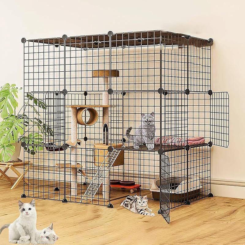 大型猫 ケージ 3段 DIYコンビネーション脱走防止ペット，キャット