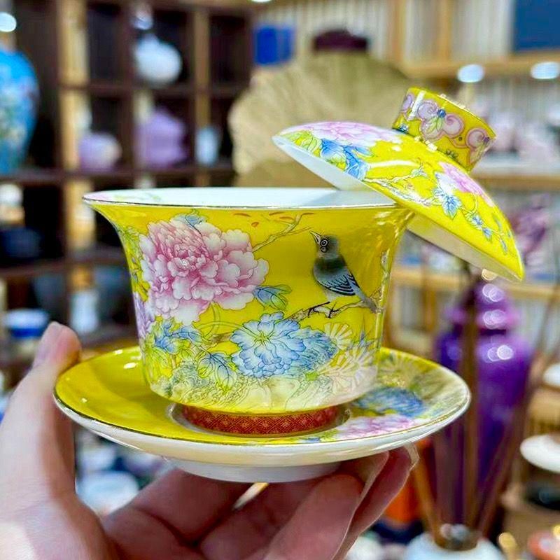 景徳鎮 青花宝相三才蓋碗 茶碗 煎茶器 茶道具 景徳鎮 茶器