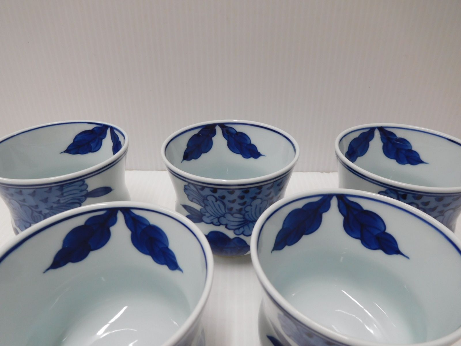 1695 源右衛門 染付向日葵絵 湯呑 5客 未使用 染付向日葵 湯呑揃