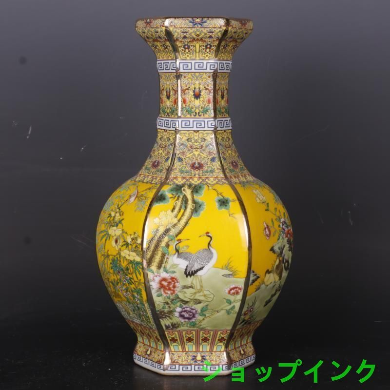 景徳鎮 陶磁器 乾隆琺瑯彩六方瓶 装飾品 現代工芸品 美術品 置物 清の