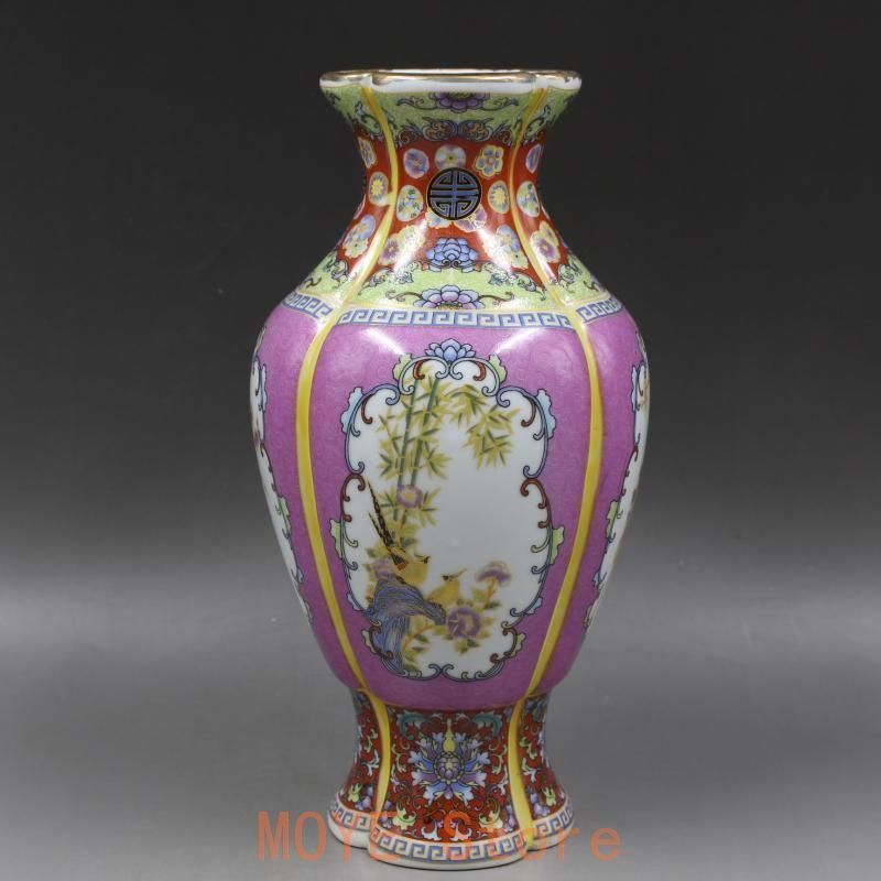 清代パステル蒔絵花鳥開窓扁腹尊瓶 景徳鎮 装飾品 現代工芸品美術品
