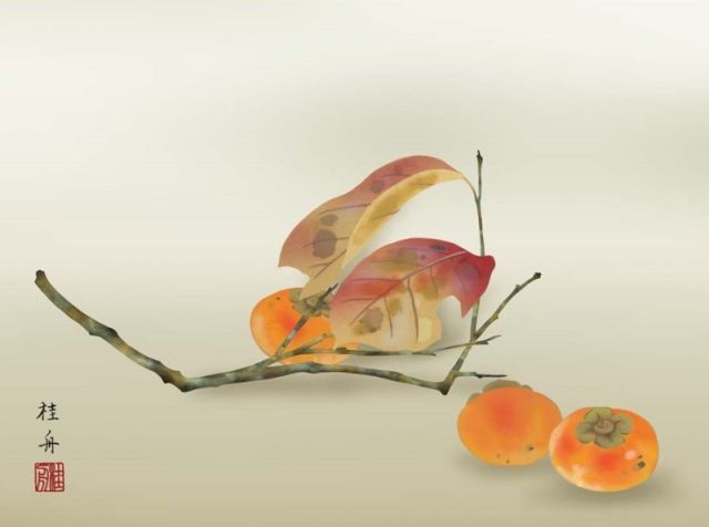 種類1：f4 額絵 長江桂舟 柿 f8・f6・f4サイズ 現代日本画シリーズ