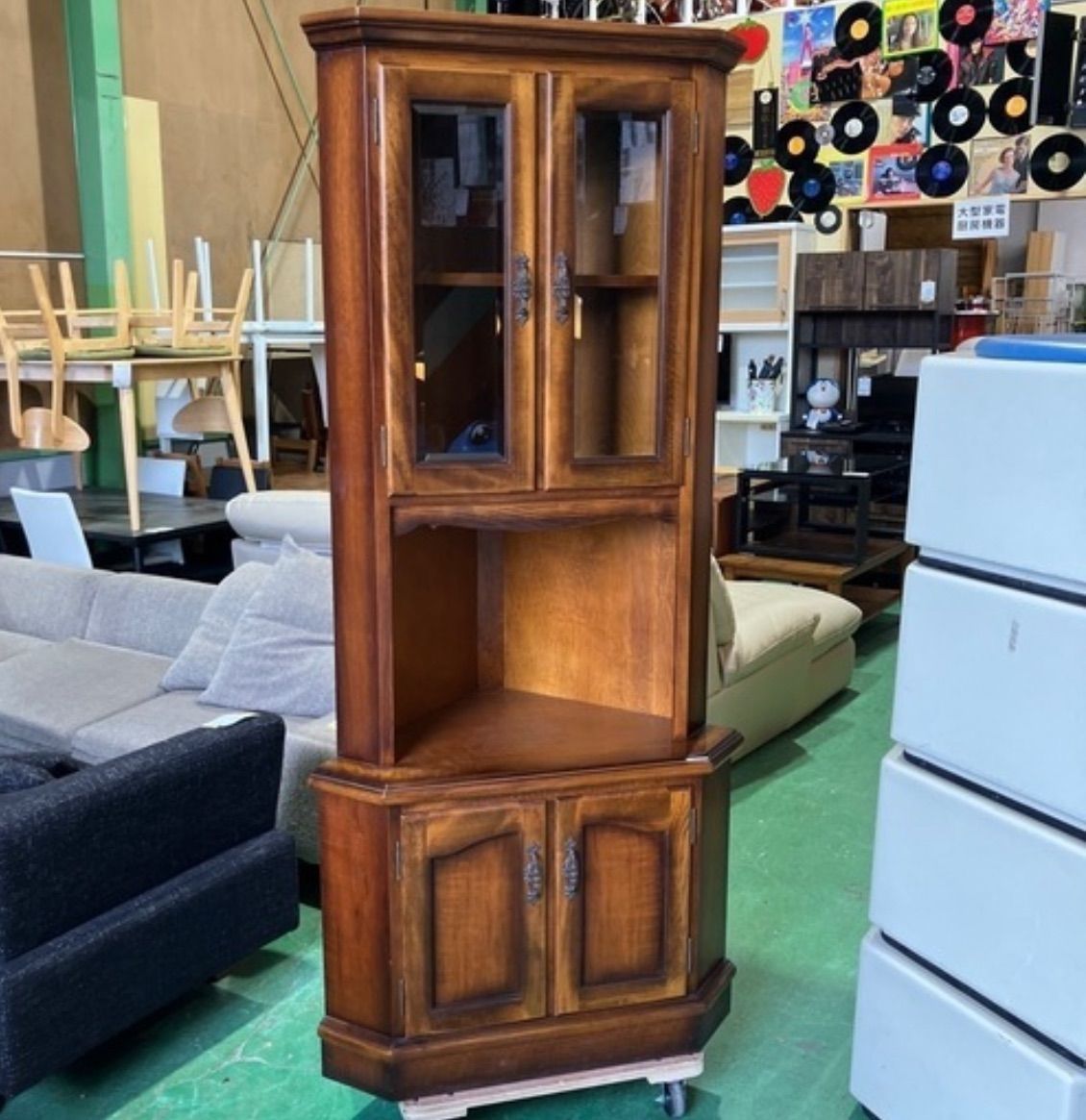 昭和レトロ オールドカリモク 木製卓上電話台 整理棚 コール