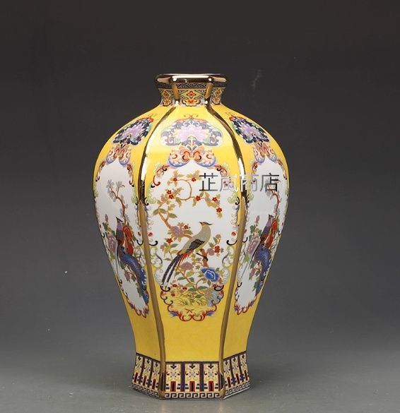 琺瑯彩花鳥紋四角瓶 工芸品 美術品 置物 琺瑯彩花鳥紋四角瓶 工芸品