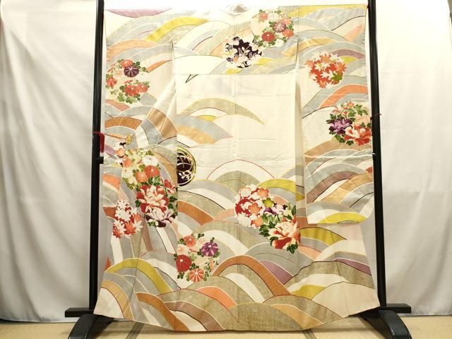 平和屋着物□豪華振袖 駒刺繍 絞り 立波草花文 正絹 逸品 CAAS9072fb