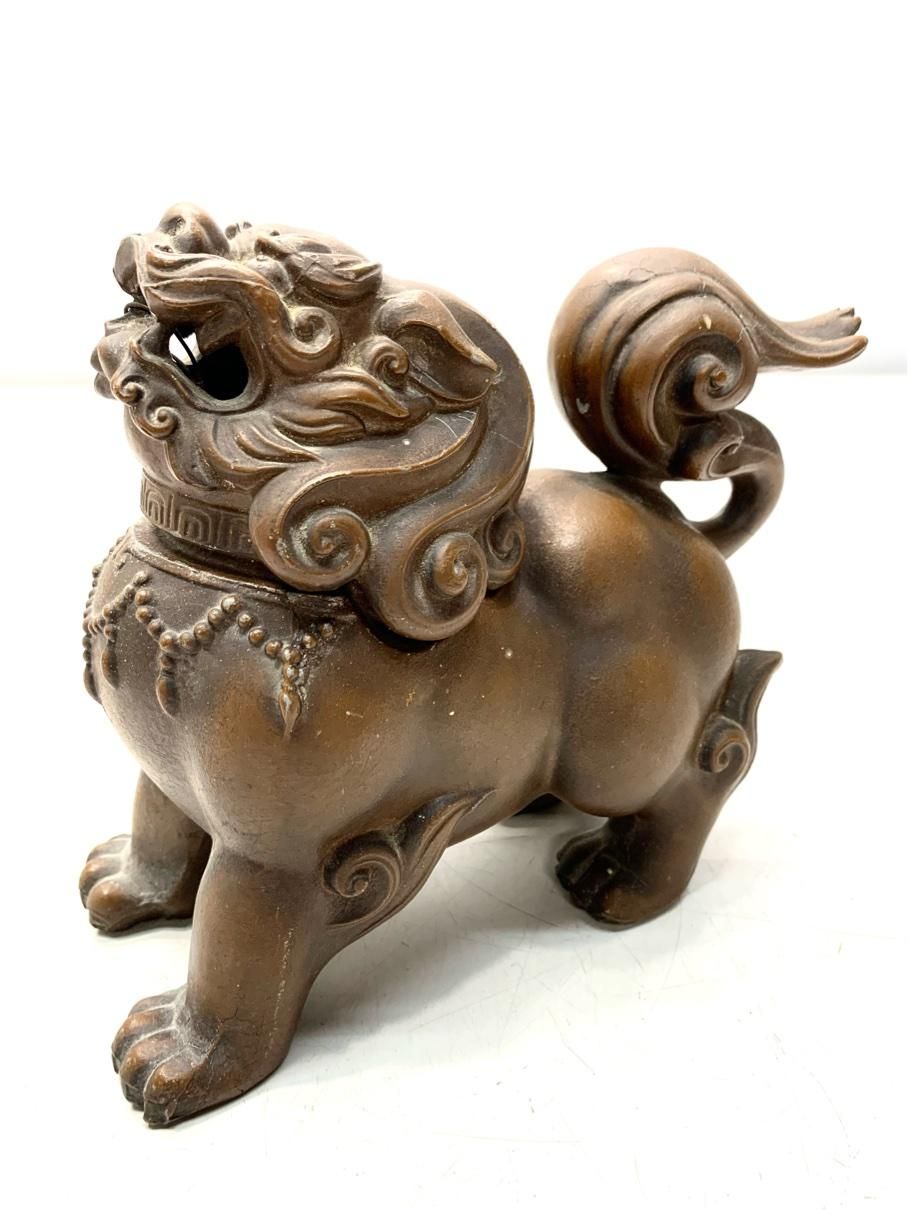 吉秀銘 ◇ 獅子摘龍文三足香炉 高さ18.5cm 重量1.1kg