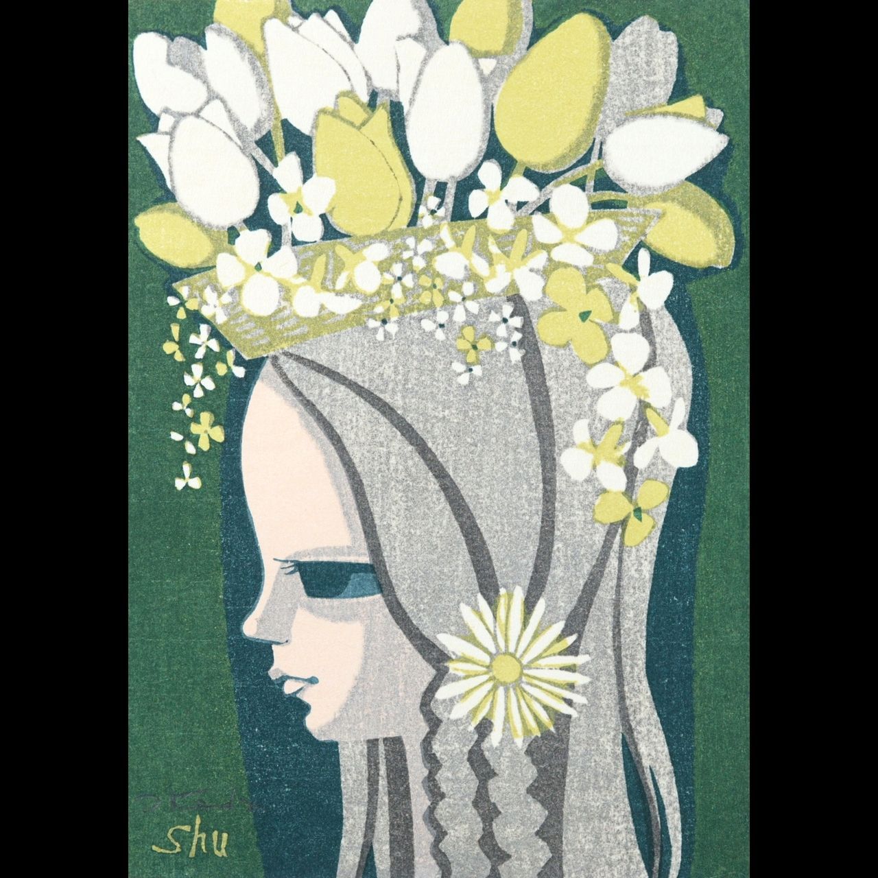 池田修三 「花のマドンナ」 木版画 61/250 版上直筆サイン 唐物 骨董 【