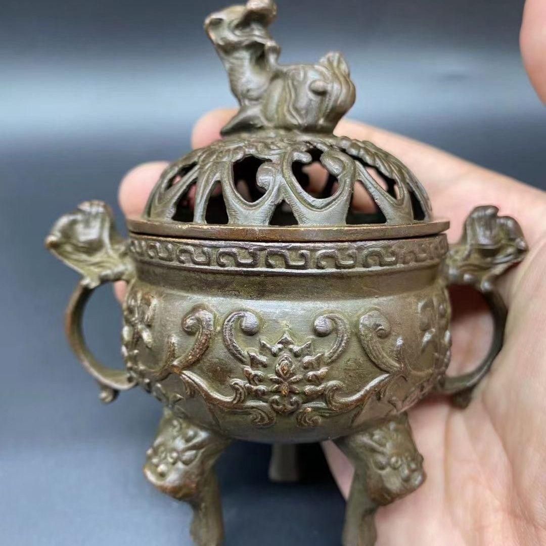 中国骨董 清代 哥窯 双耳香炉 陶磁器 置物 コレクション用 香道具 花