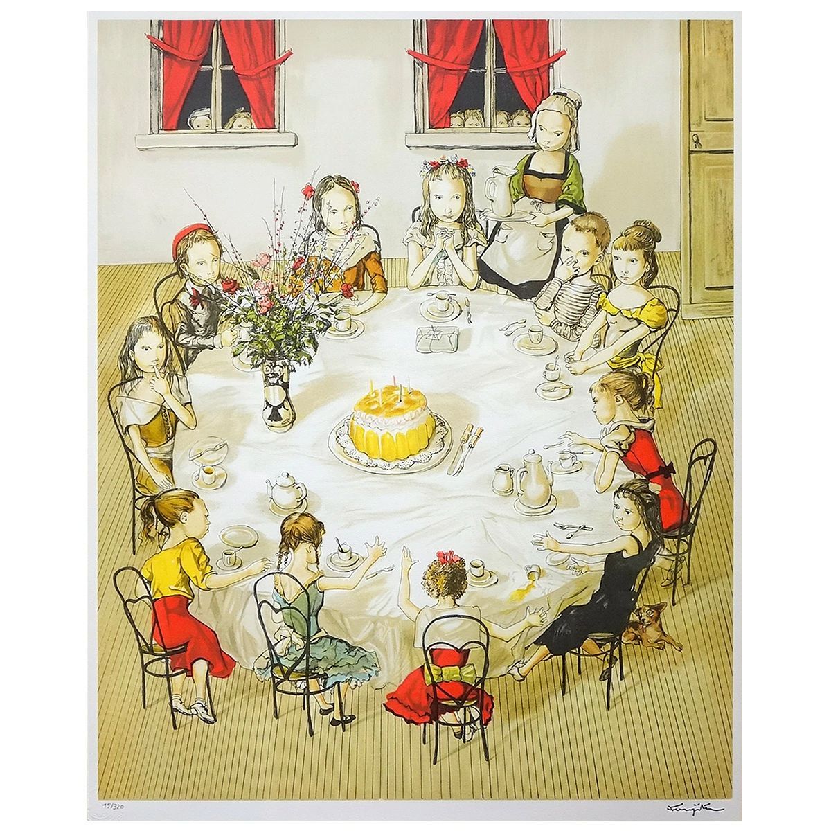 藤田嗣治在銘油彩画 色紙絵【 アケビ図 】 サイン有り額装前面ガラス