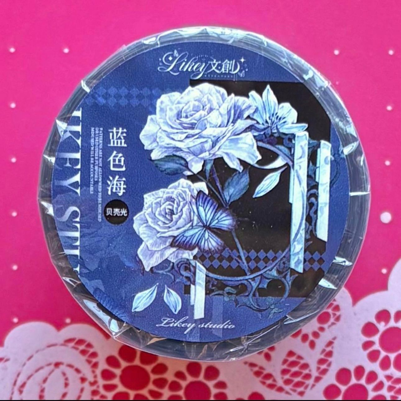 贝壳光 6cm×10m 蓝色海 海外マスキングテープ 海外マステ バラ 青バラ