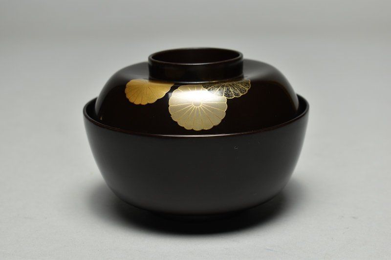 公式 【蔵A5151a】木製黒地 菊桐蒔絵 螺鈿 吸物椀 汁椀 八客 蔵A5151a