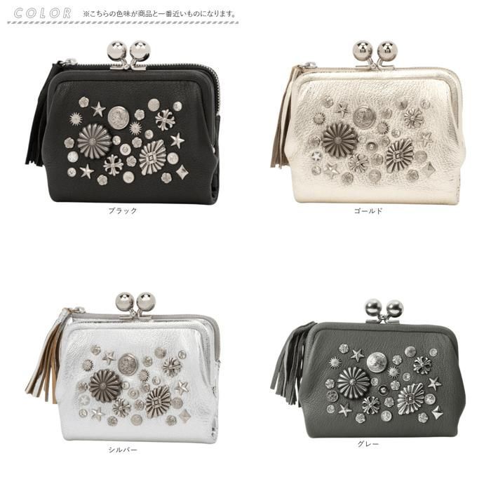 ☆ シルバー ☆ perche ペルケ マルチスタッズ がま口2つ折り