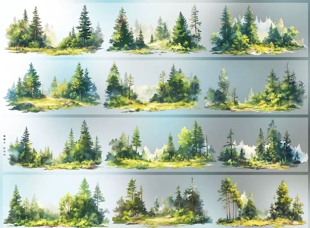 8843】海外 マステ 5m巻売り PETマスキングテープ 木 森林 自然系