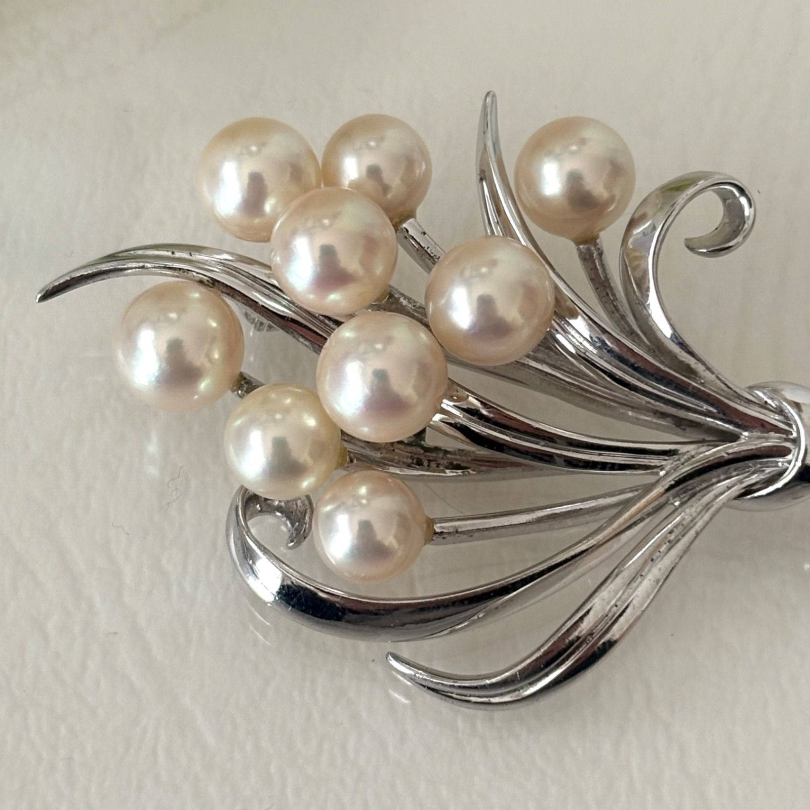 307【ミキモト】シルバー パール ブローチ 花束 アコヤ本真珠 SILVER
