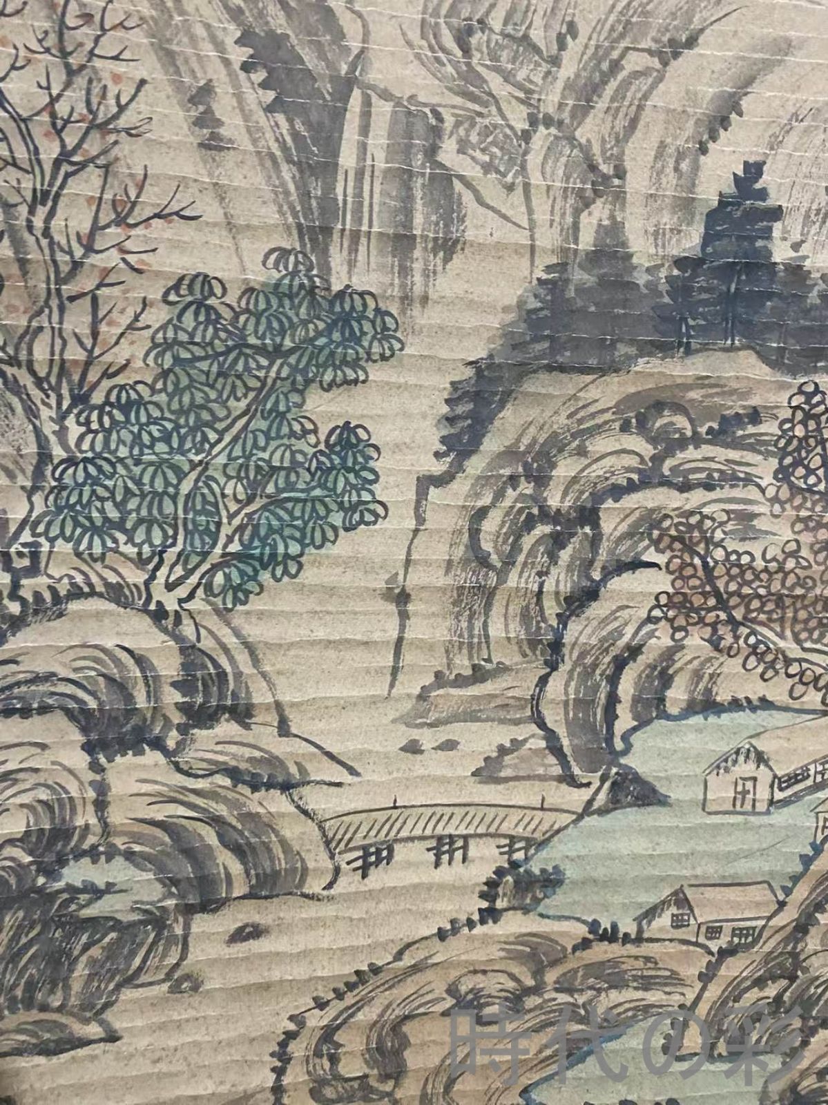 中国古美術 明代 文徴明作款 山水図 青門山上居 水墨画 掛軸絹本 三尺