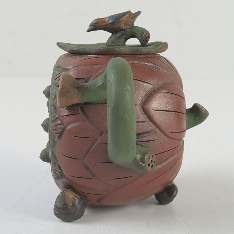 中国 紫砂 朱泥 貼花鳥文 急須 茶壷 在銘 C R6189 中国 紫砂 朱泥 貼