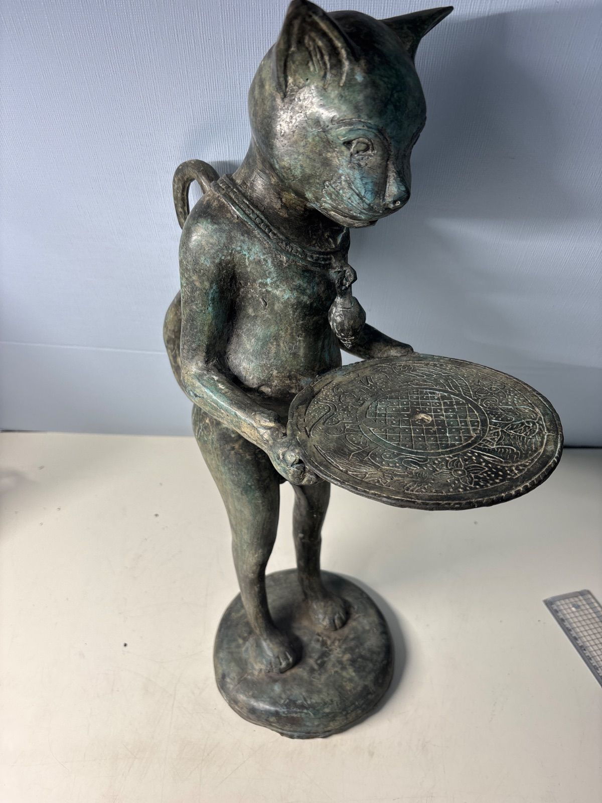 稀少品 オブジェ 皿持ち猫 販売 バリネコ 猫 バリ猫 ブロンズ像 皿持ち